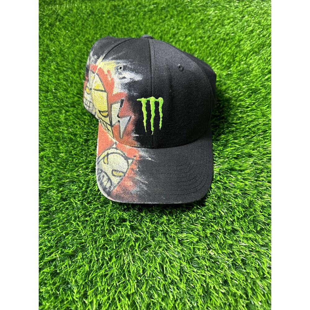 Monster Energy Hat Black Custom Artwork Pink Signed Adult L/XL Acrylic 1 Of 1